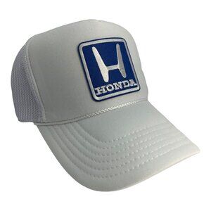 NEW VINTAGE STYLE HONDA MOTORS RACING LOGO WHITE TRUCKER HAT TRENDY